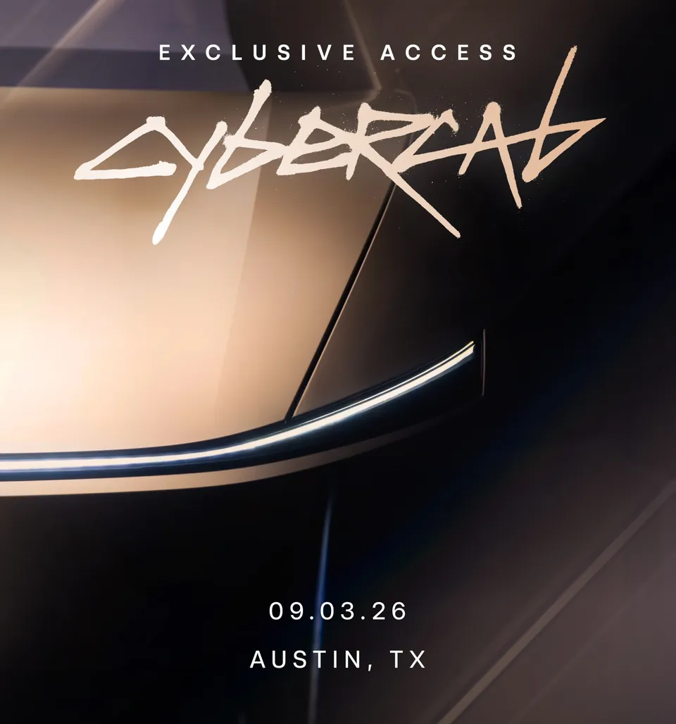 Tesla's invitation to its Cybercab event, reading Exclusive access, Cybercab, 09.03.26, Austin, TX