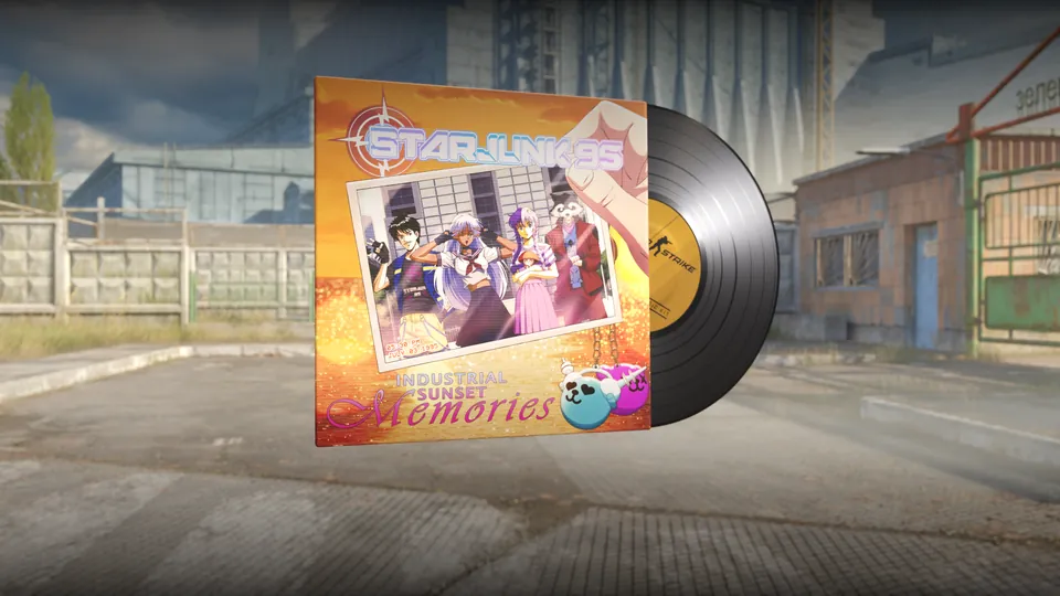 The Starjunk 95 Industrial Sunset Memories Music Kit shown as a vinyl record in Counter-Strike 2