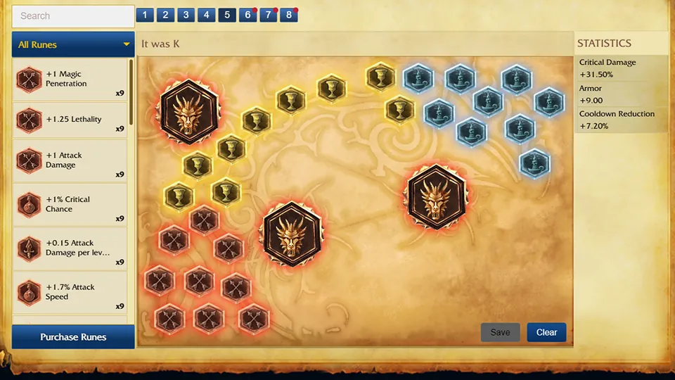 The classic rune page with marks, seals and glyphs in League Classic