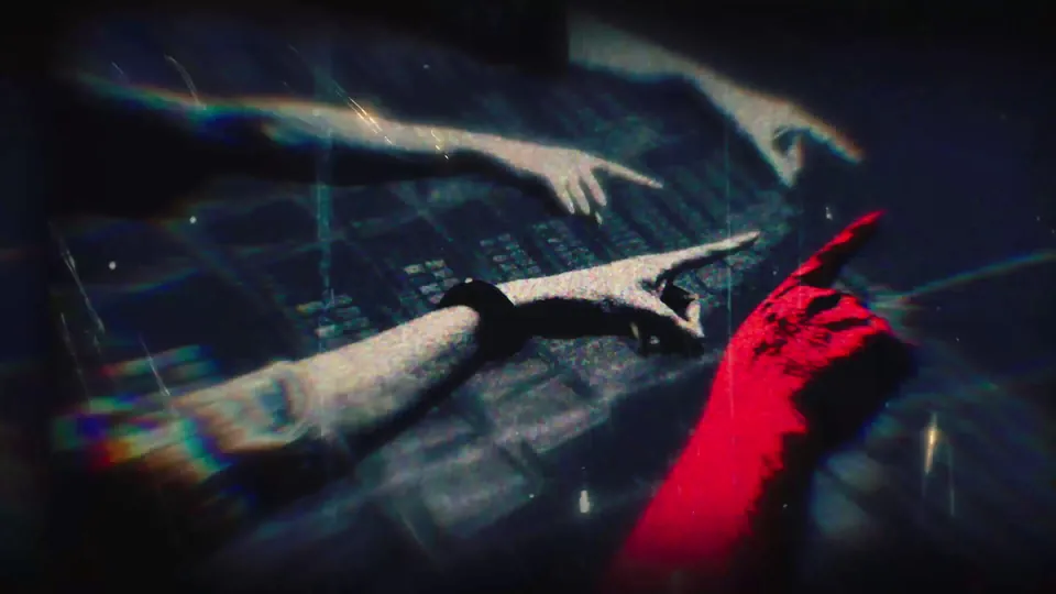 Several hands, one of them red, point at a board covered in symbols in the Persona 6 teaser
