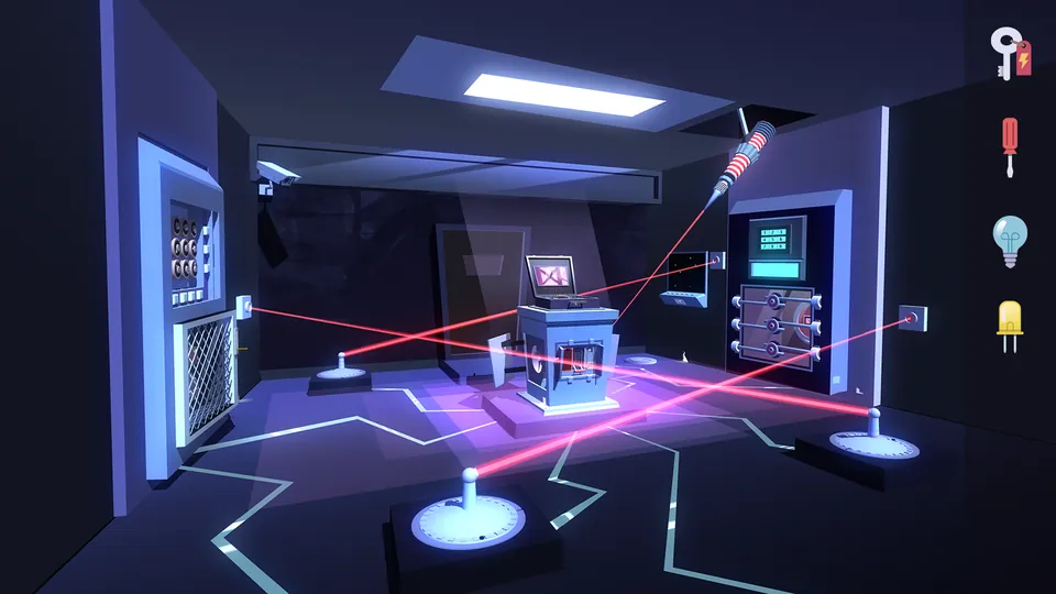 Agent A gameplay: a vault room crossed by red laser beams