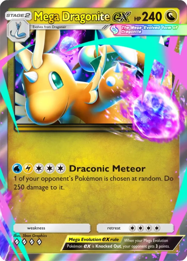 Mega Dragonite ex card from Dual Fusion, a Stage 2 Pokémon with 240 HP and the Draconic Meteor attack