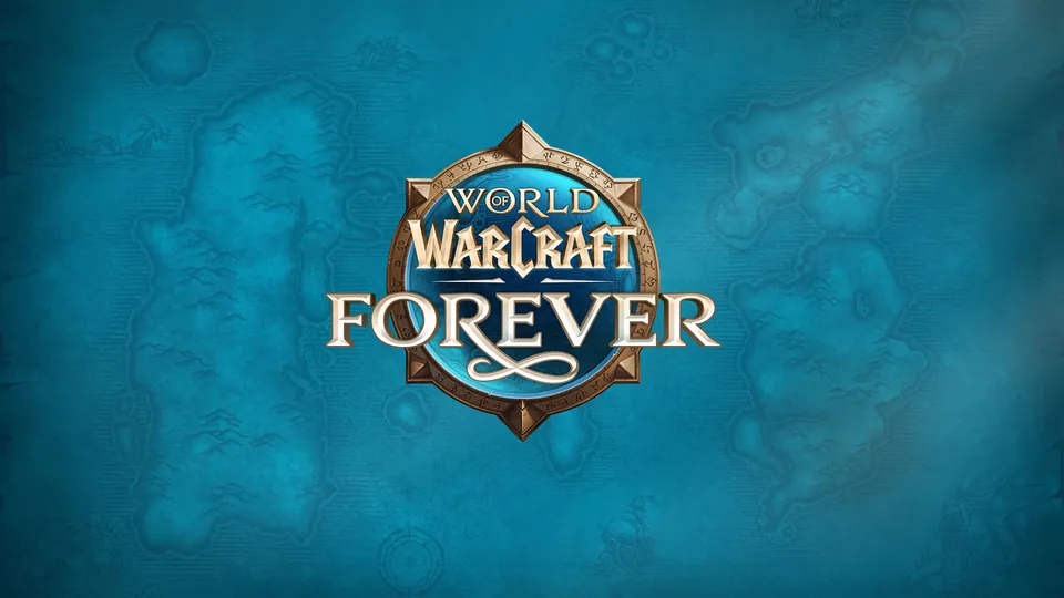 The World of Warcraft: Forever logo over a blue map of Azeroth