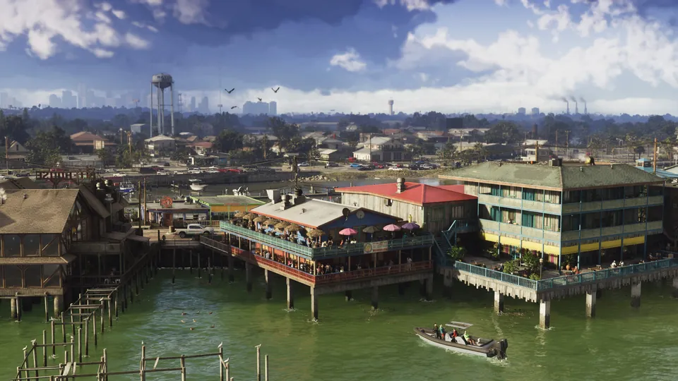 Stilt houses stand over the water in Grassrivers in GTA 6