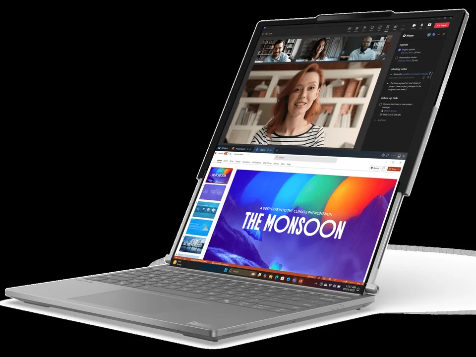 Lenovo ThinkBook Plus Gen 6 Rollable laptop with its screen extended upward