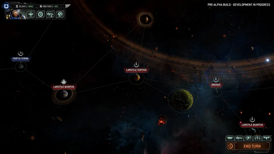 The galaxy campaign map with star systems in Total War: Warhammer 40,000