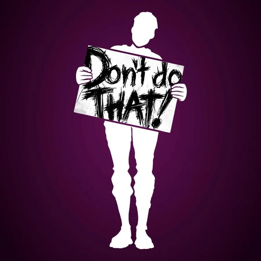 The Fortnite No No No... emote icon with a figure holding a sign that reads Don't do that