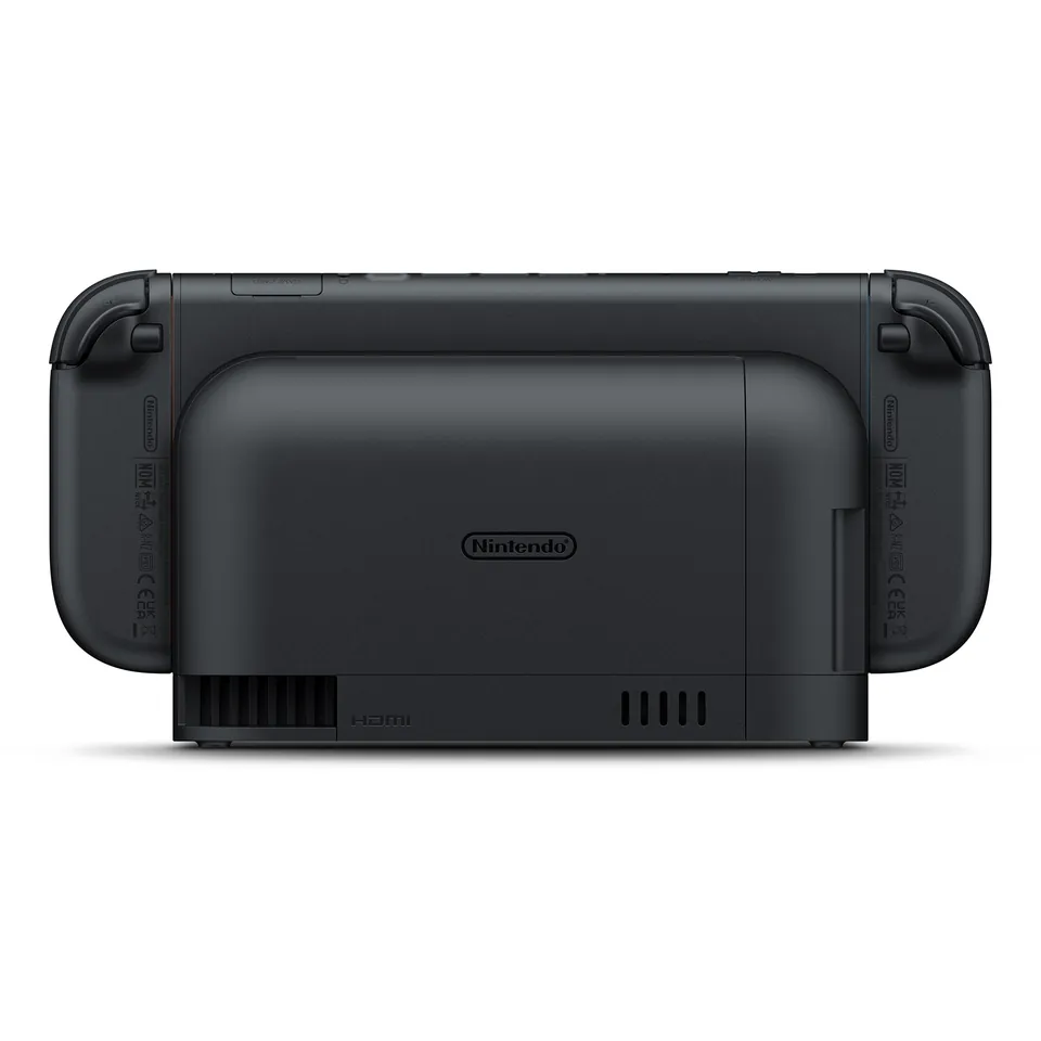 The back of a Nintendo Switch 2 sitting in its dock