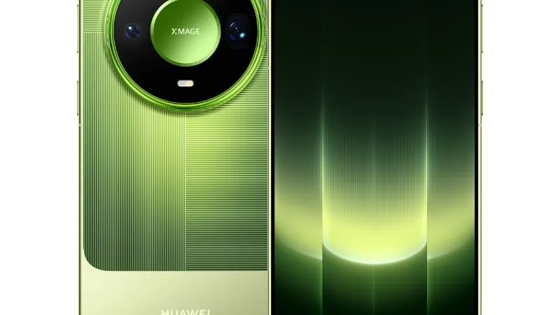 The Huawei Mate 90 Pro Max in green, from the back and the front