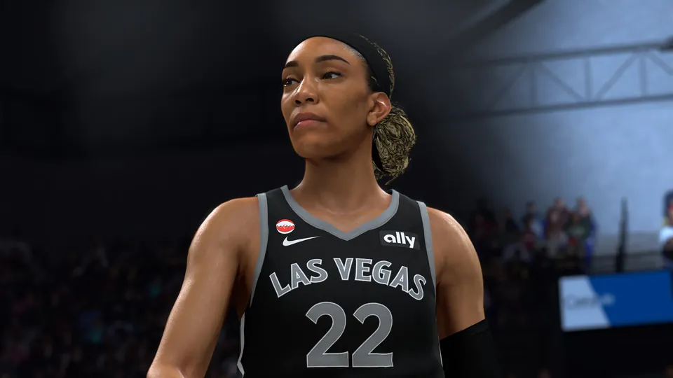 A Las Vegas Aces player in a No. 22 jersey on the court in NBA 2K27