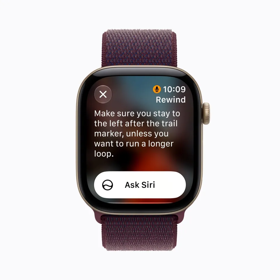 Apple Watch Series 12 showing a Live Rewind summary of trail directions