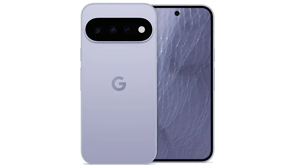 A Pixel 11 in Frost, shown from the back with its camera bar and from the front