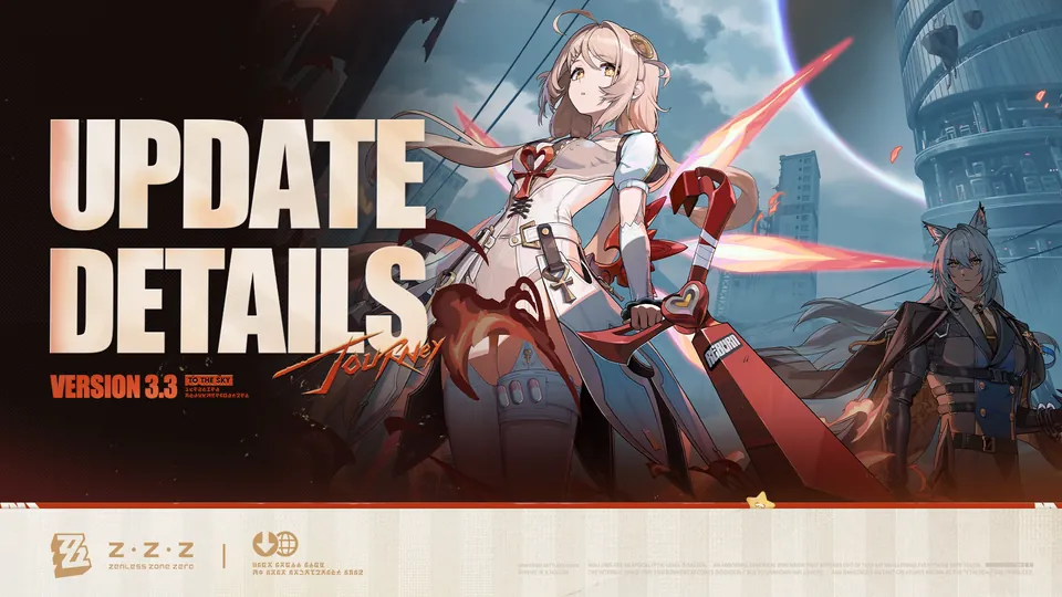 Zenless Zone Zero Version 3.3 Journey to the Sky update details art with two Agents in front of a tall tower