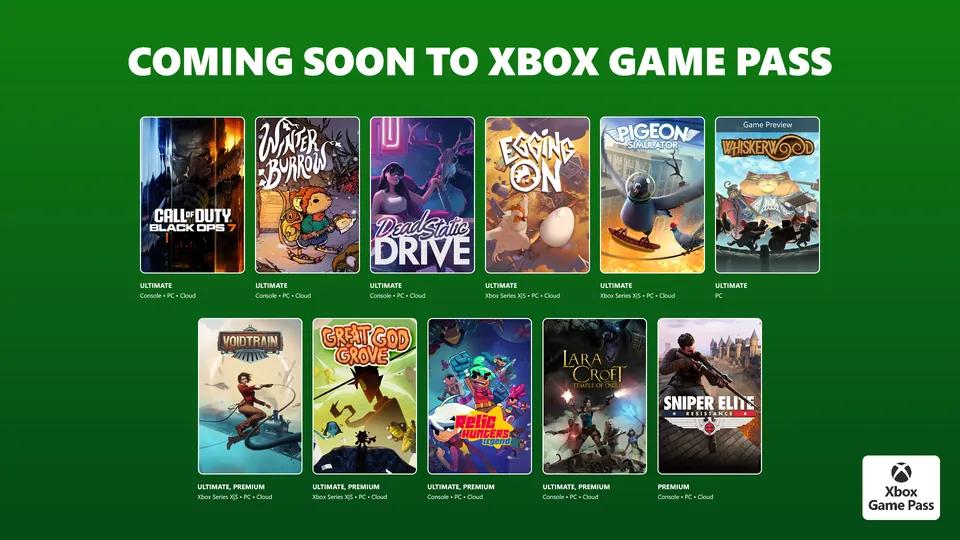 Xbox's Coming soon to Xbox Game Pass banner from Nov. 4, 2025, led by Call of Duty: Black Ops 7