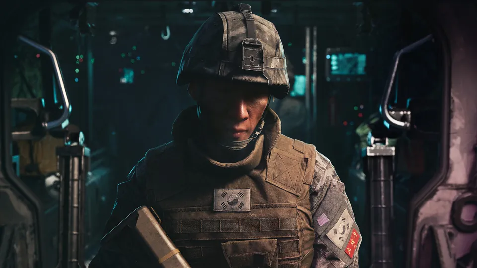 A South Korean soldier in a helmet sits inside a military vehicle in Modern Warfare 4