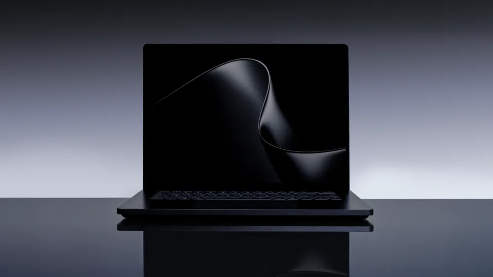 Microsoft's Surface Laptop Ultra in black, open on a dark surface