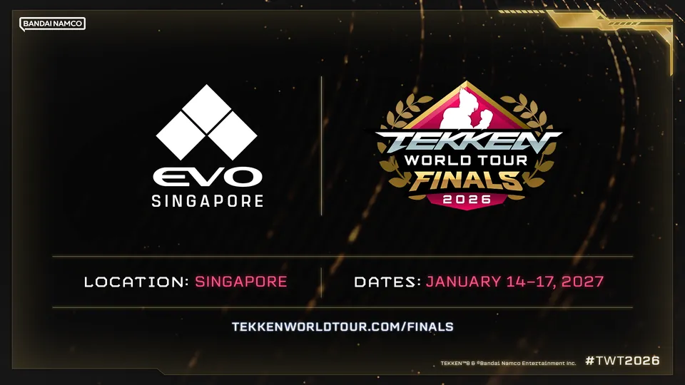 The Evo Singapore and Tekken World Tour Finals 2026 logos with the Singapore location and dates