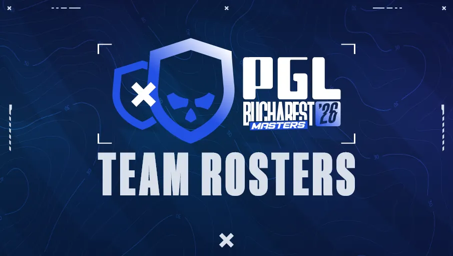 PGL's graphic announcing all 16 team rosters for PGL Masters Bucharest 2026