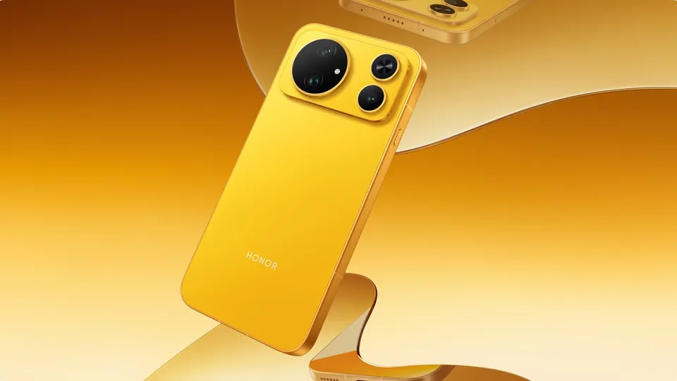 Front and back of the yellow Honor Magic 9 Super Power