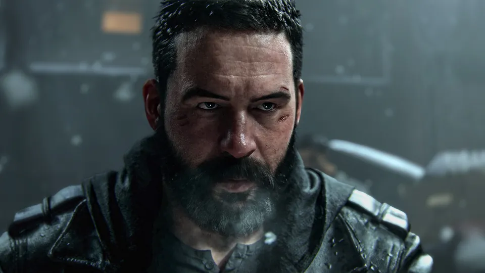A close-up of a bearded, scarred Captain Price in the rain in Call of Duty: Modern Warfare 4