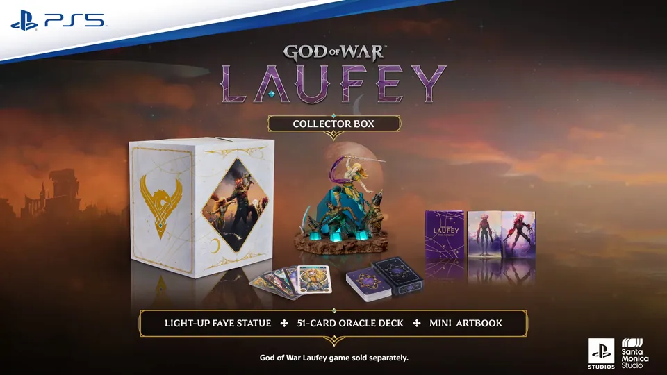 The God of War Laufey Collector Box: a light-up Faye statue, a 51-card oracle deck and a mini artbook