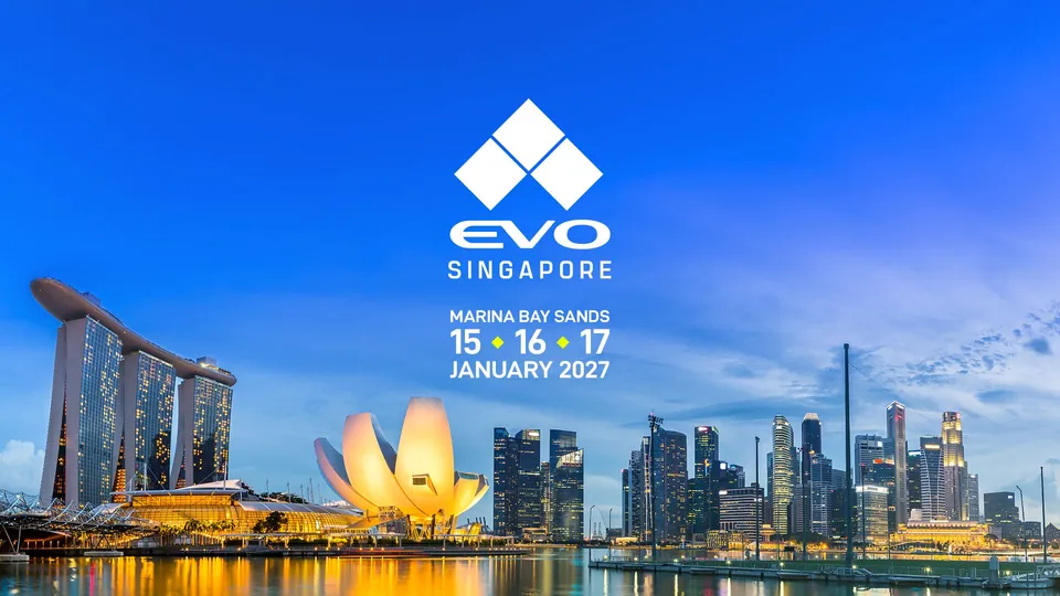 Evo Singapore logo over Marina Bay Sands with the dates Jan. 15 to 17, 2027