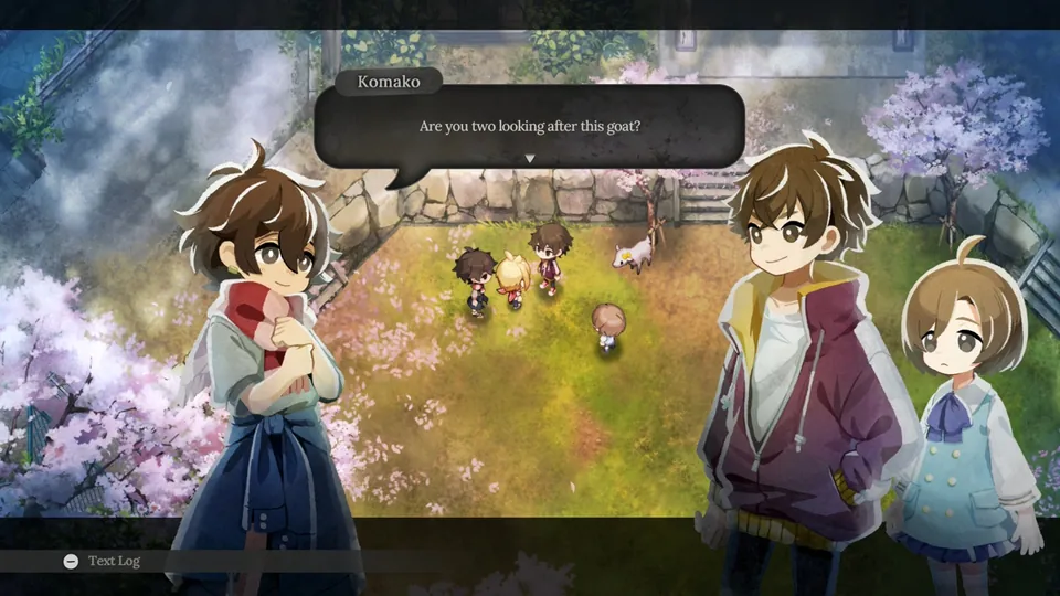 Three Kagatsu villagers ask about a goat in a Village in the Shade dialogue scene