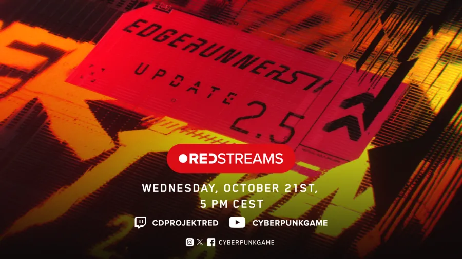 REDstreams banner for the Edgerunners 2 Update 2.5 on Wednesday, Oct. 21, at 5 p.m. CEST