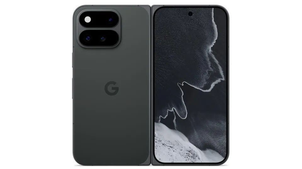 Pixel 11 Pro Fold in Obsidian, folded and open
