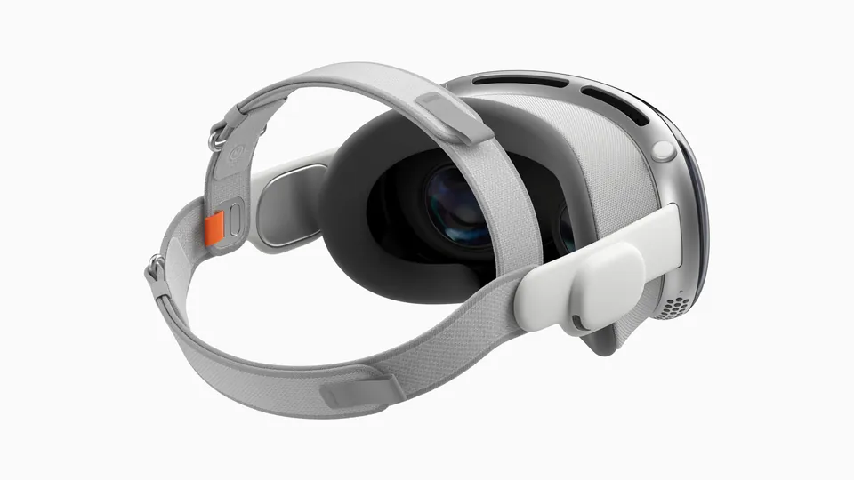 The first Apple Vision Pro from behind, showing its band and Light Seal