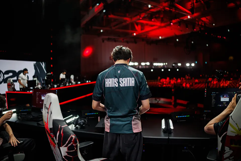Hans Sama of G2 Esports at the desk on stage at MSI 2026 in Daejeon