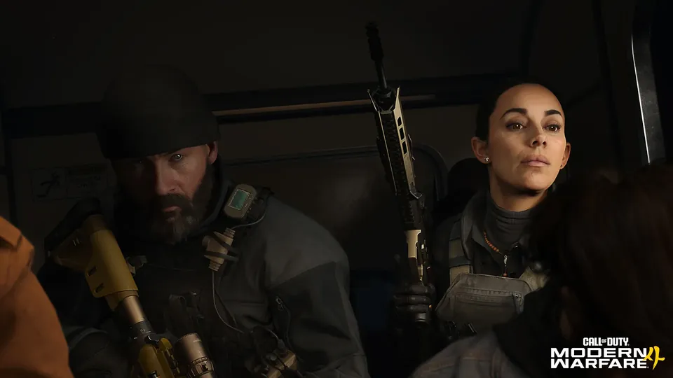 Captain Price and Valeria Garza sit armed in the back of a vehicle in the Modern Warfare 4 campaign