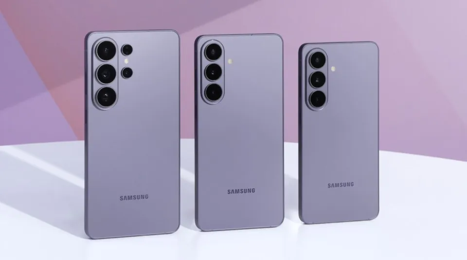 Galaxy S26 Ultra, Galaxy S26+ and Galaxy S26 standing side by side