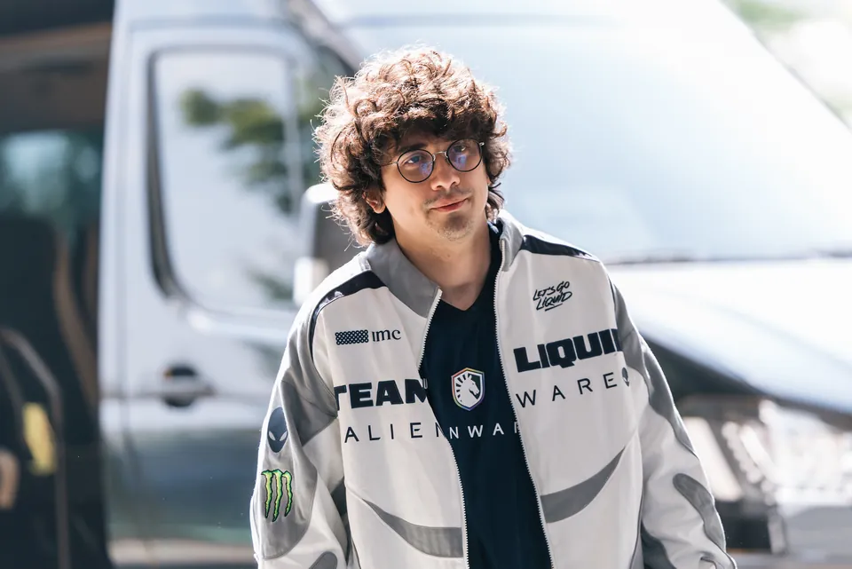 A Team Liquid Alienware player in a white team jacket arrives at the MSI 2026 venue in Daejeon, South Korea