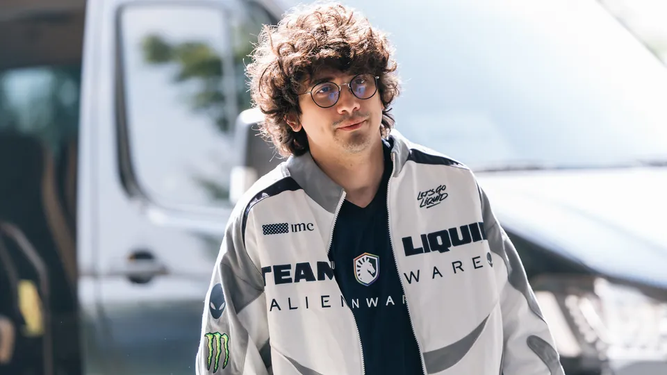 A Team Liquid Alienware player in a white team jacket arrives at the MSI 2026 venue in Daejeon, South Korea