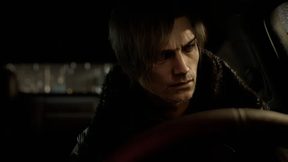 Leon S. Kennedy drives at night in Resident Evil Requiem