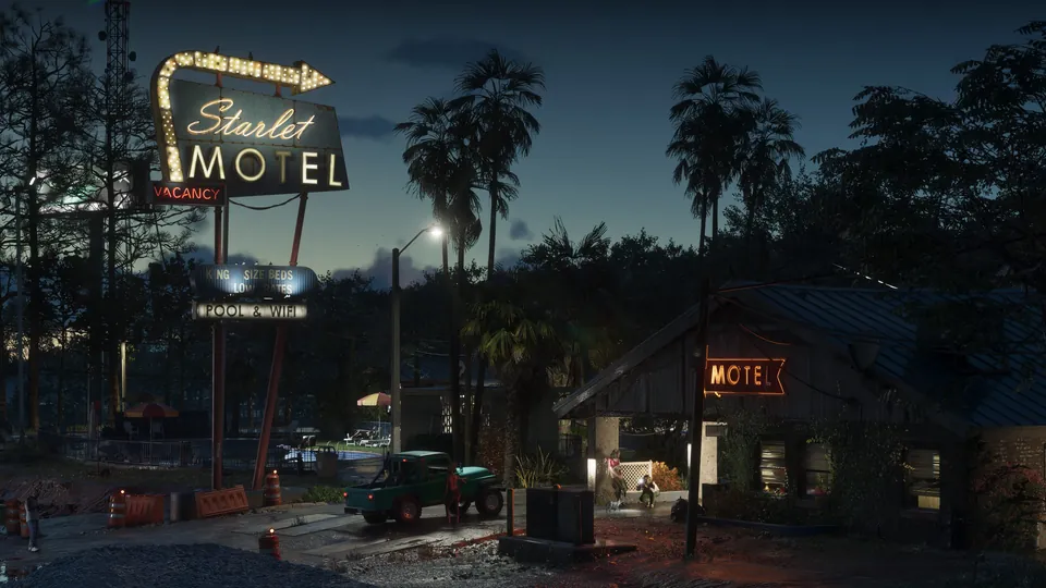The Starlet Motel at night in Port Gellhorn, GTA 6