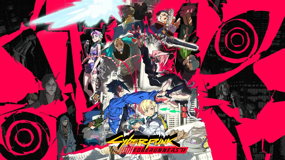 Cyberpunk: Edgerunners 2 launch key art with the anime's new cast posed against a red and black Night City backdrop