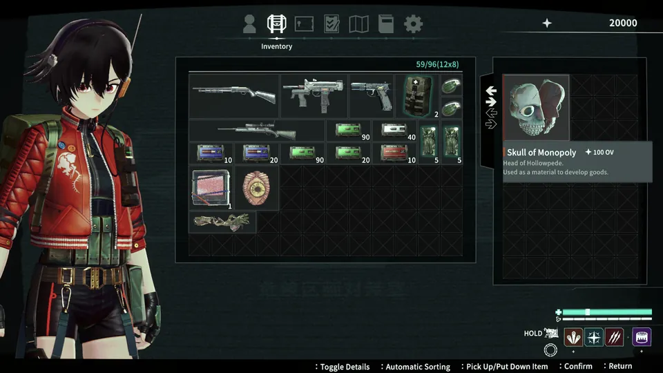 The Anomalith inventory screen shows Reona's guns, ammo and loot from a dive