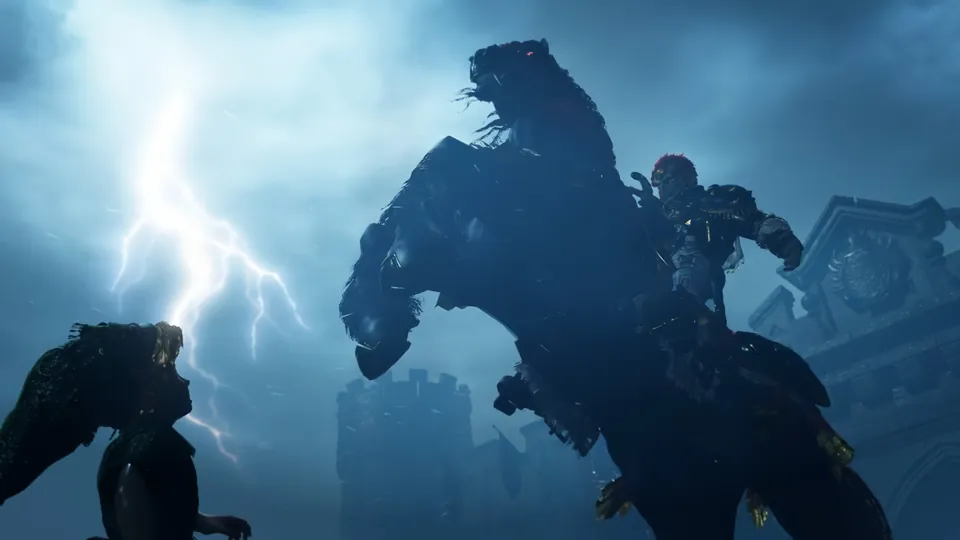 Ganondorf on horseback in a lightning storm
