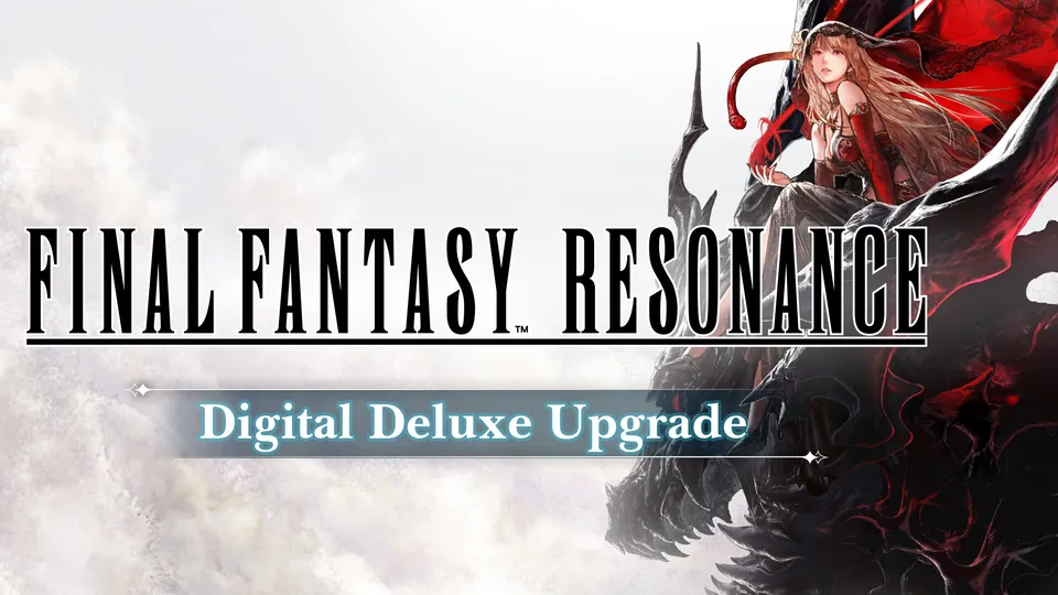 Final Fantasy Resonance Digital Deluxe Upgrade key art with a red-cloaked woman on a black dragon