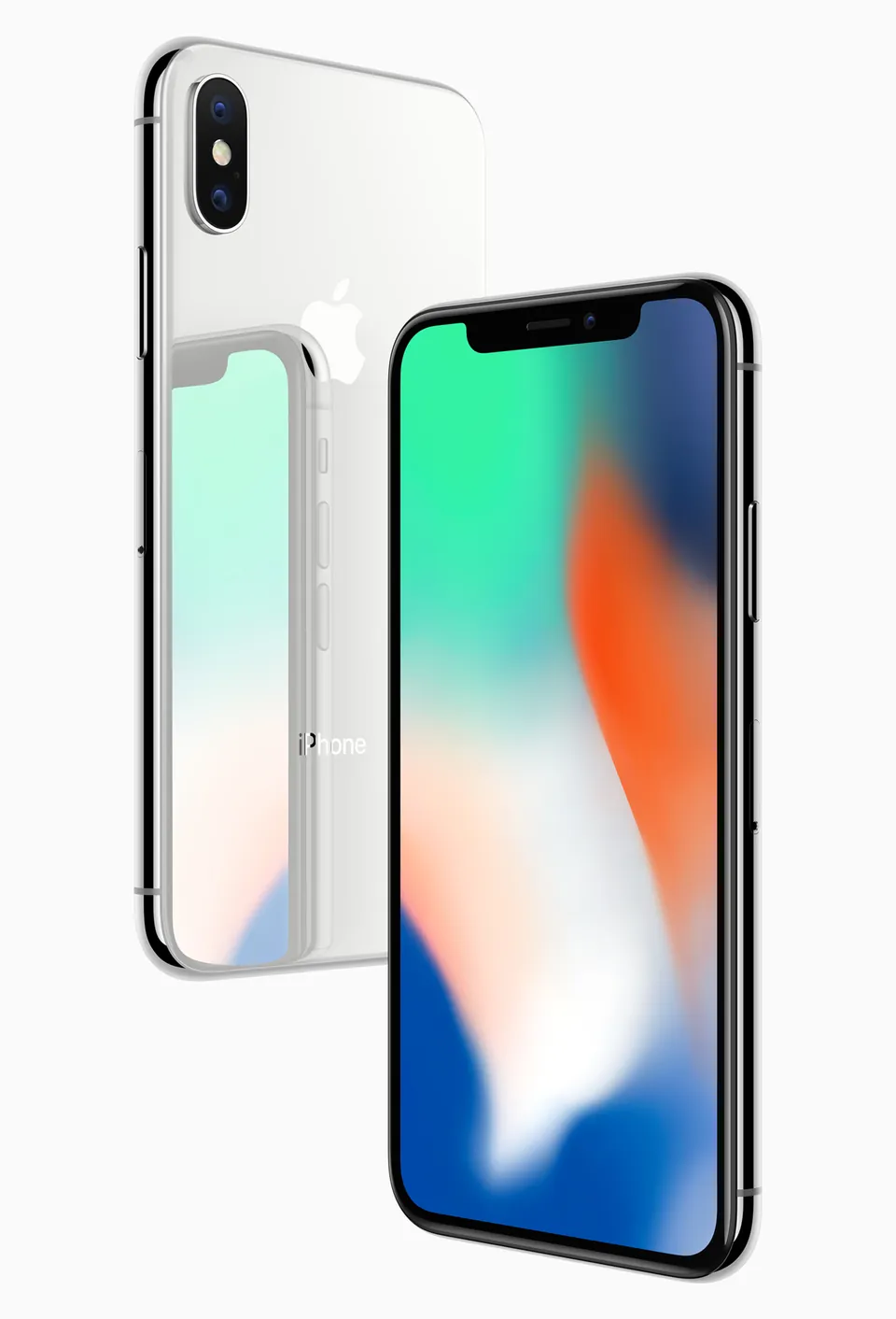 The front and back of a silver iPhone X