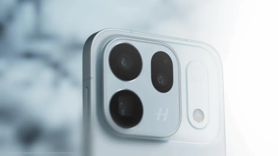 The camera module of a white Oppo Find X10 Pro Max with the Hasselblad logo