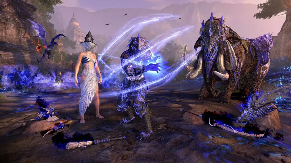 Season Two Tamriel Tome rewards in ESO: the Maarselok Slayer Mammoth mount, weapon styles and a glowing blue skin