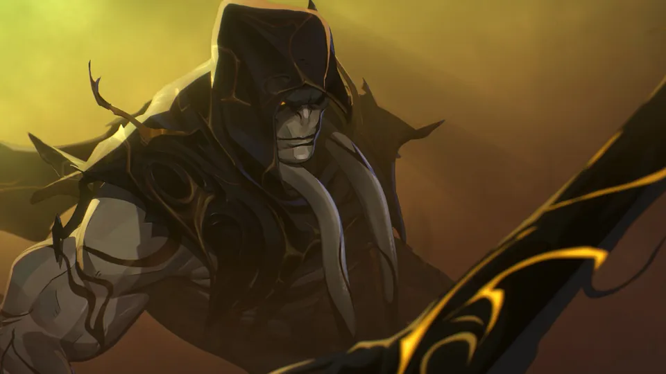 Gorr the God Butcher with a black hooded face and gold markings in Marvel Rivals