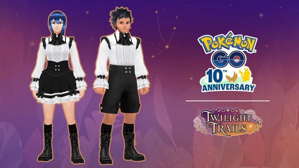 Two Pokémon GO trainer avatars in the black and white Gothic Skirt Set and Gothic Shorts Set with Gothic Boots
