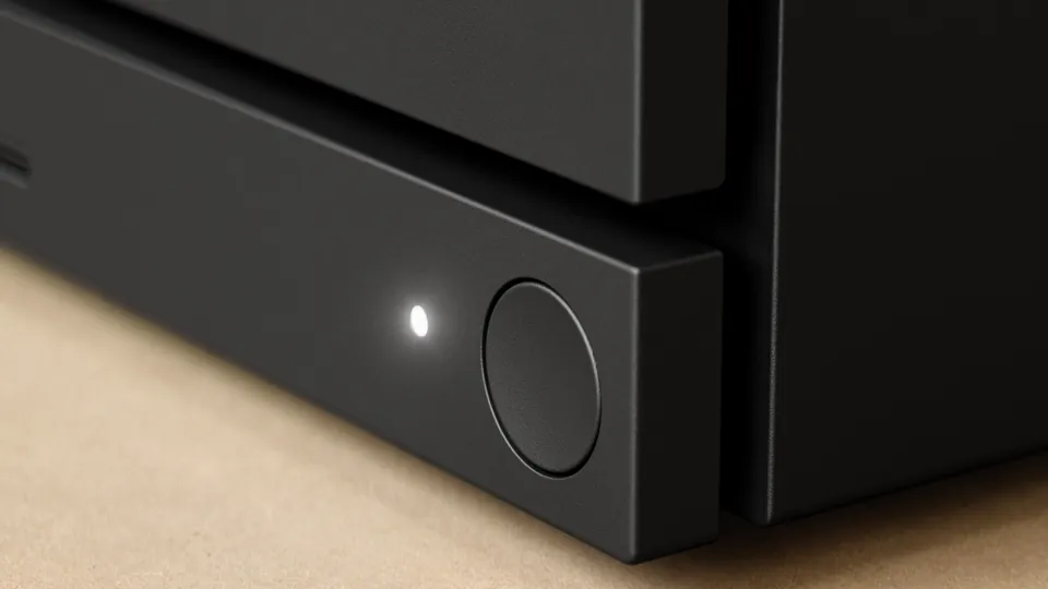 Close-up of the Steam Machine power button and status light