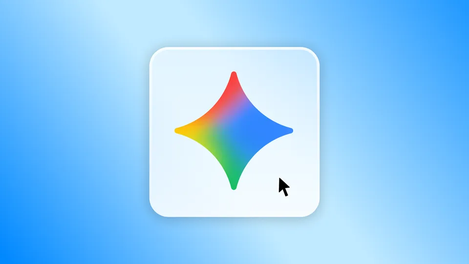 The Gemini app icon with a mouse pointer on a light blue background