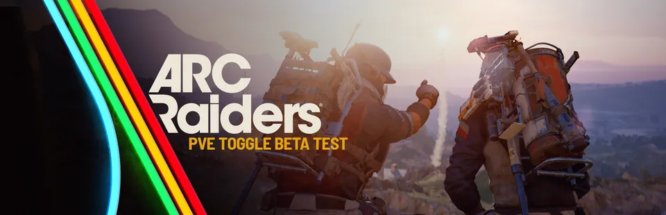 Two Raiders with heavy backpacks look out over hills at sunset in ARC Raiders