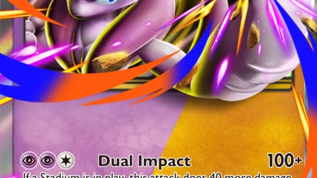Mega Mewtwo X ex card from Dual Fusion, a Psychic and Fighting type Basic Pokémon with 180 HP and the Dual Impact attack